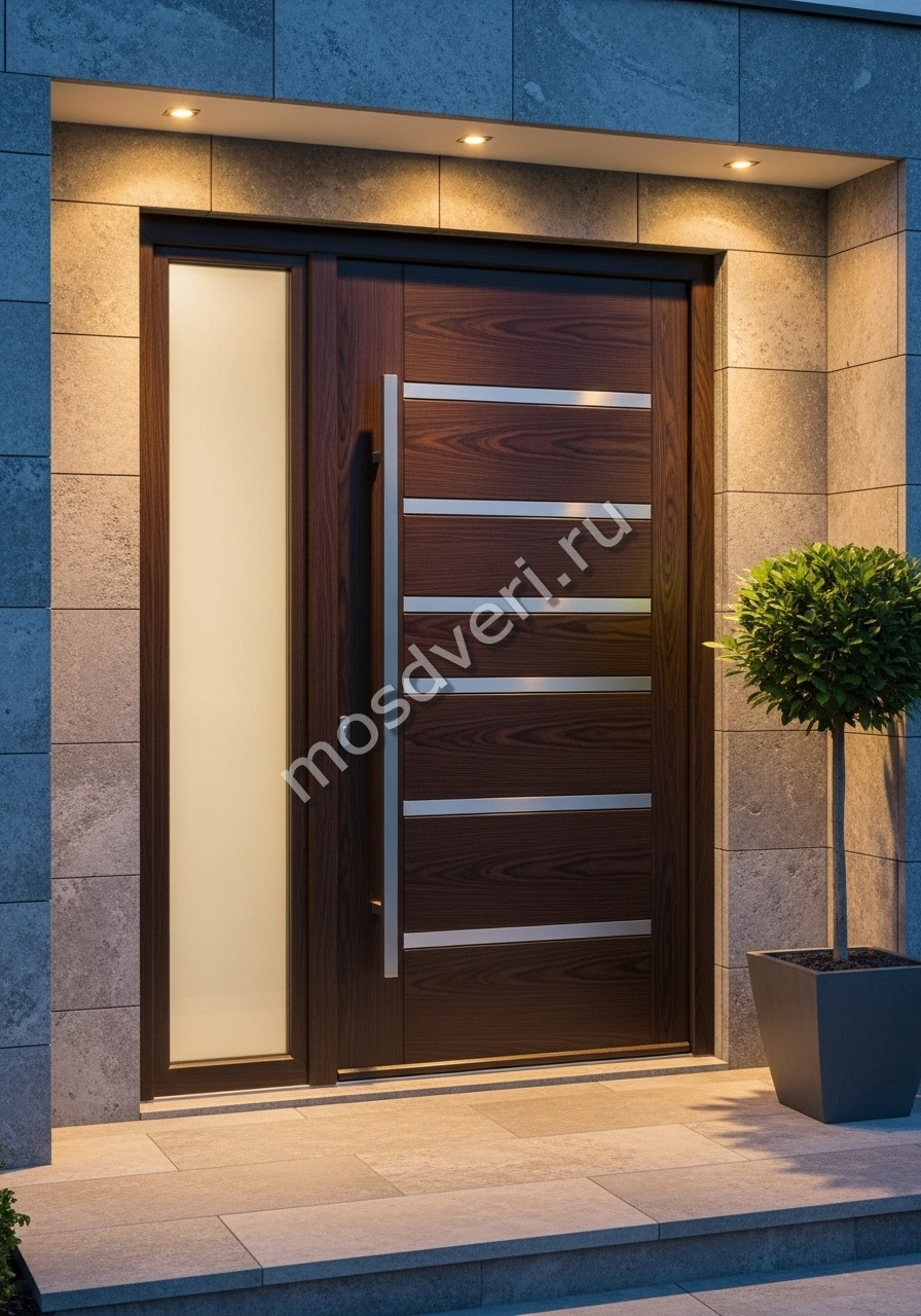 Дизайнерская входная дверь в дом темно-коричневая